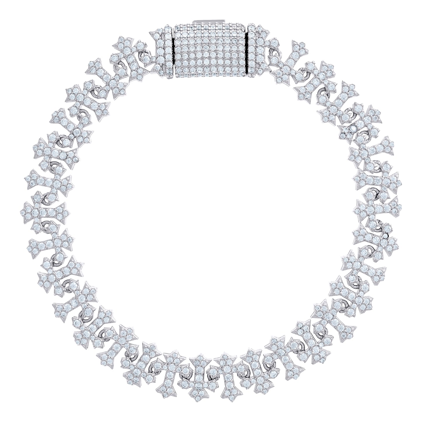 Sterling Silver Mens Cubic-Zirconia Crosses Link Fashion Bracelet 10mm