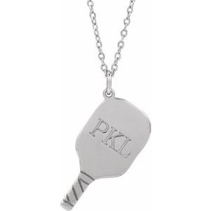 Sterling Silver 22.7 X 14.8 Mm 16-18 In Polished Engravable Pickleball Paddle Necklace