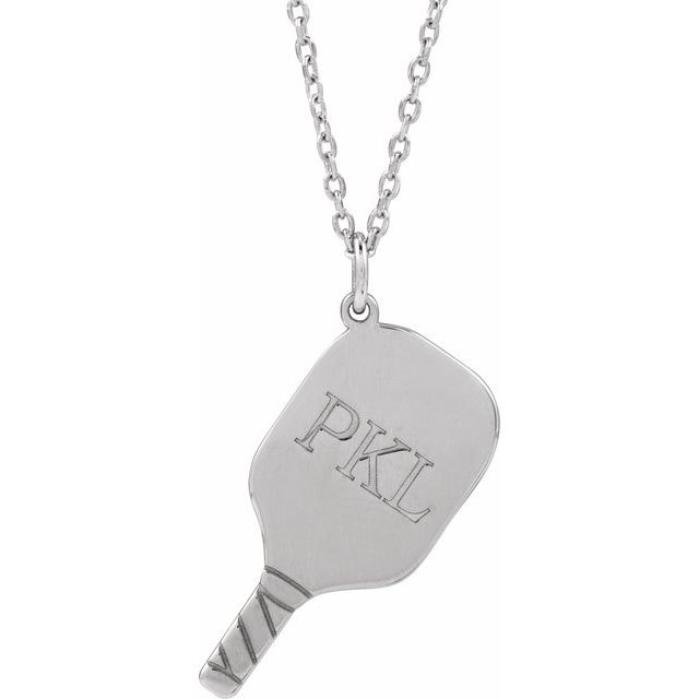 14K White Or Rose Gold 22.7 X 14.8 Mm 16-18 In Polished Engravable Pickleball Paddle Necklace