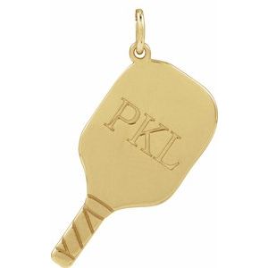 14K Yellow Gold 22.7 X 14.8 Mm Polished Engravable Pickleball Paddle Pendant