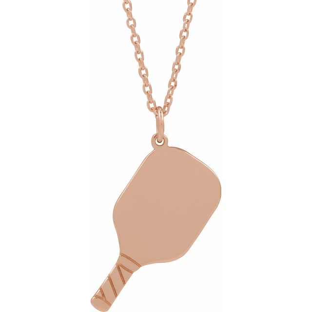 14K White Or Rose Gold 22.7 X 14.8 Mm 16-18 In Polished Engravable Pickleball Paddle Necklace