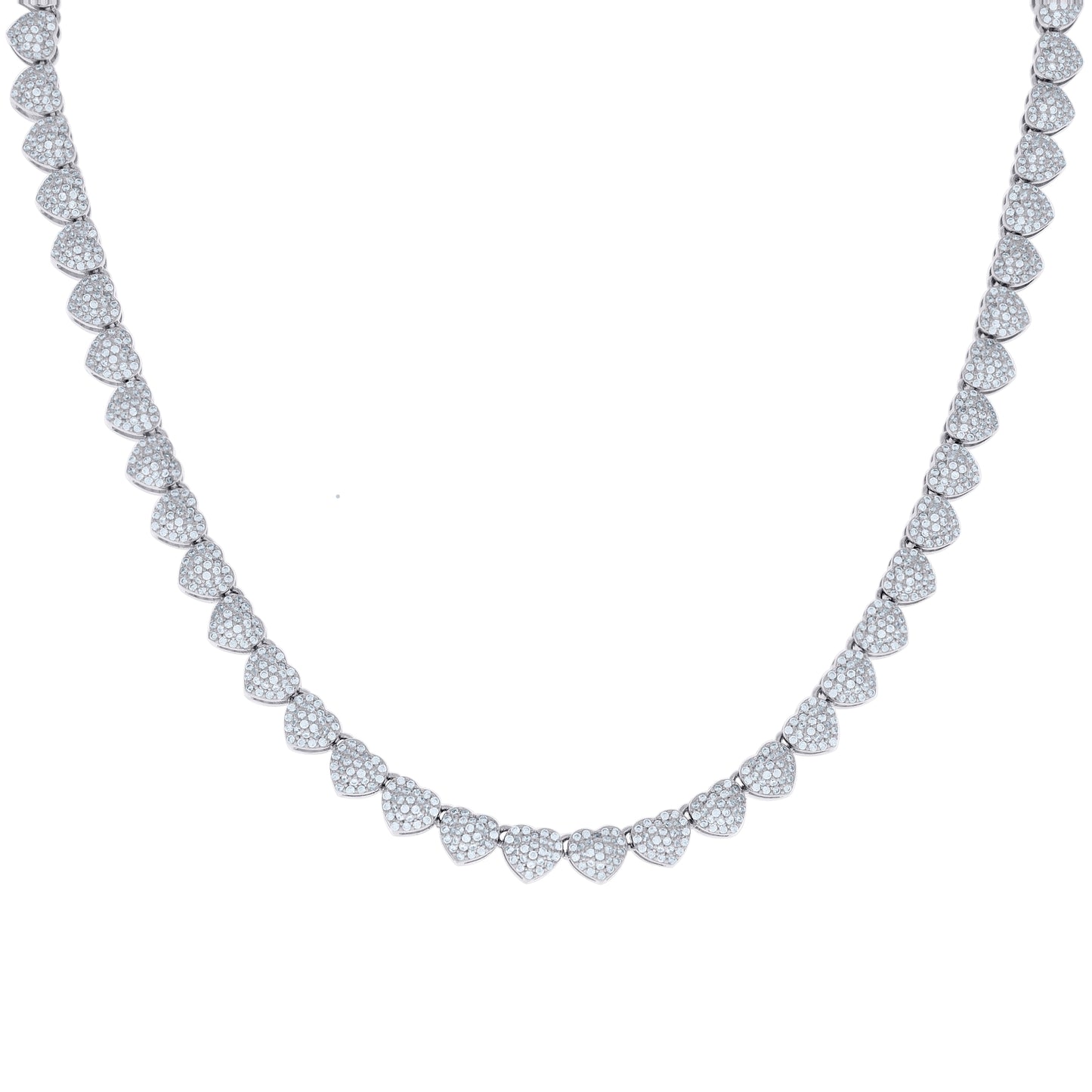 Sterling Silver Womens Cubic-Zirconia Heart Link Necklace 6mm