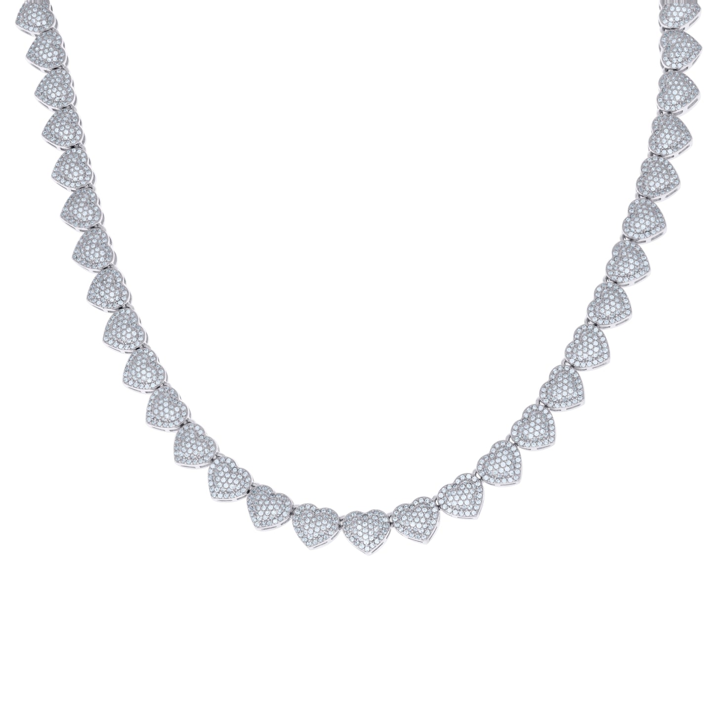 Sterling Silver Womens Cubic-Zirconia Heart Link Necklace 8mm