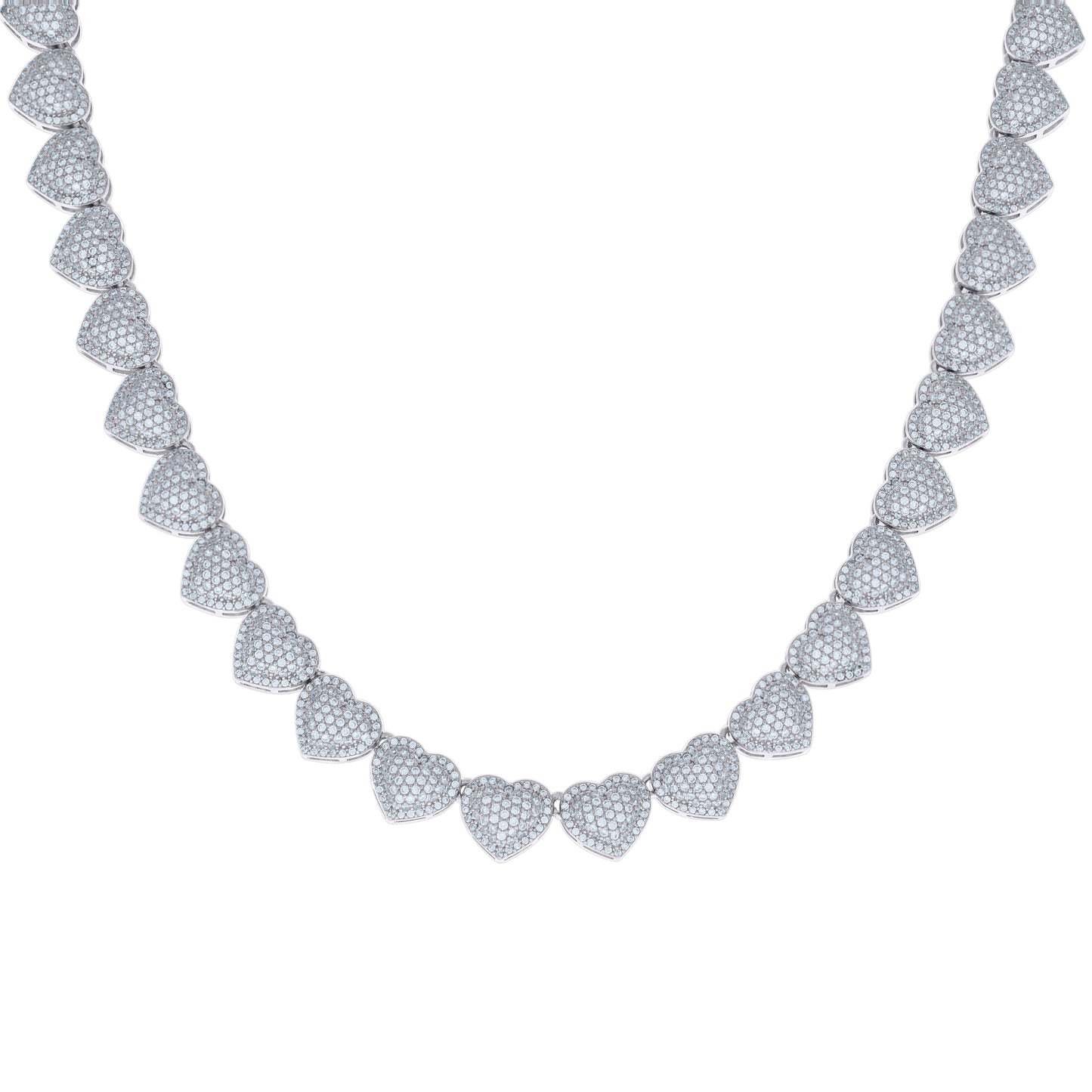 Sterling Silver Womens Cubic-Zirconia Heart Link Necklace 10mm