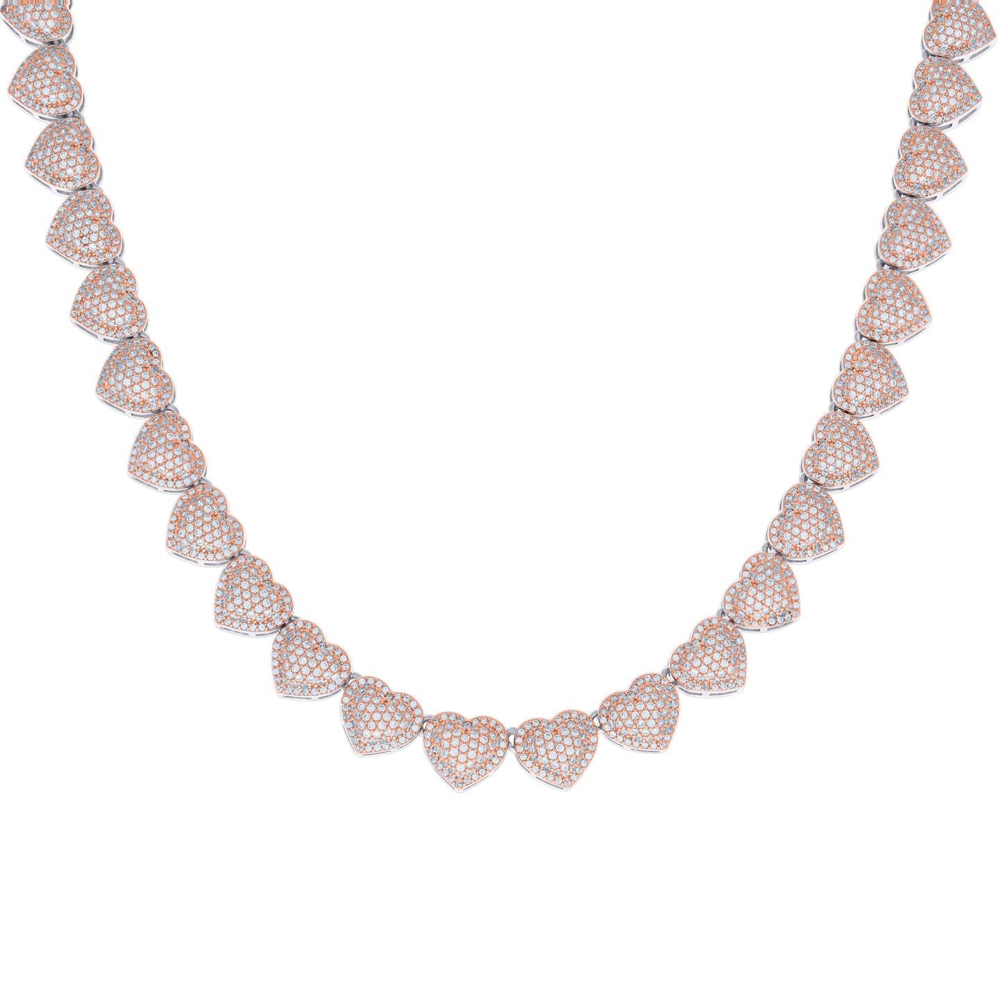 Sterling Silver Rose-tone Womens Cubic-Zirconia Heart Link Necklace 10mm
