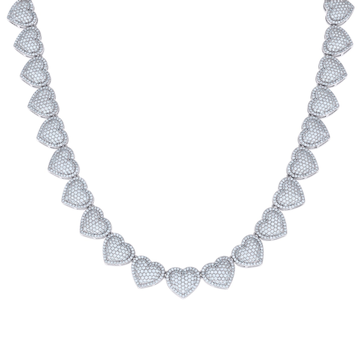 Sterling Silver Womens Cubic-Zirconia Heart Link Necklace 12mm