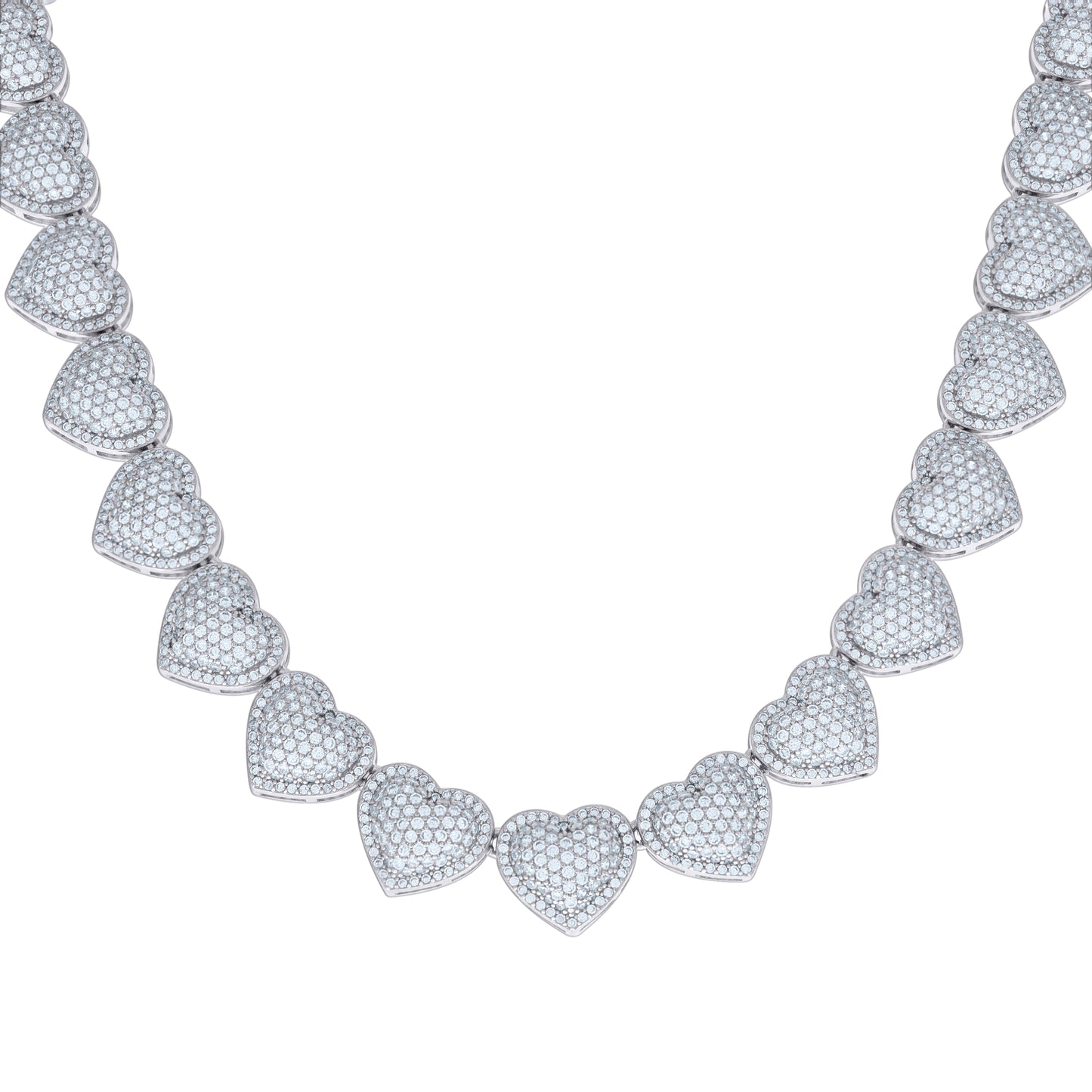 Sterling Silver Womens Cubic-Zirconia Heart Link Necklace 14mm