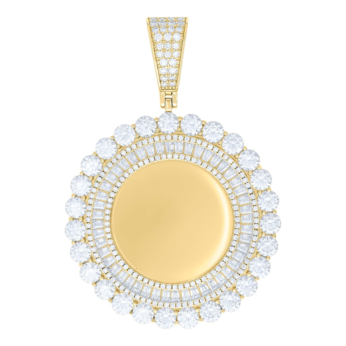 Sterling Silver Unisex Round Baguette Cubic-Zirconia Memory Circle Photo Frame Charm Pendant