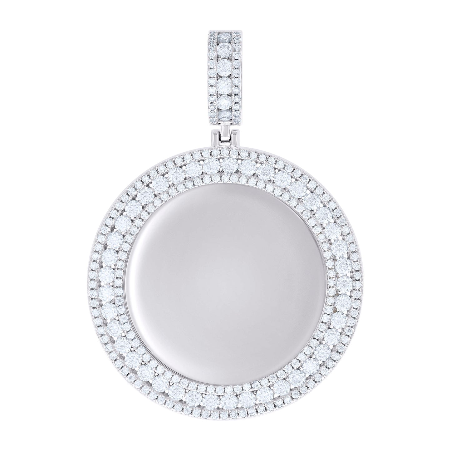 Sterling Silver Mens Cubic-Zirconia Round Memories Photo Frame Pendant