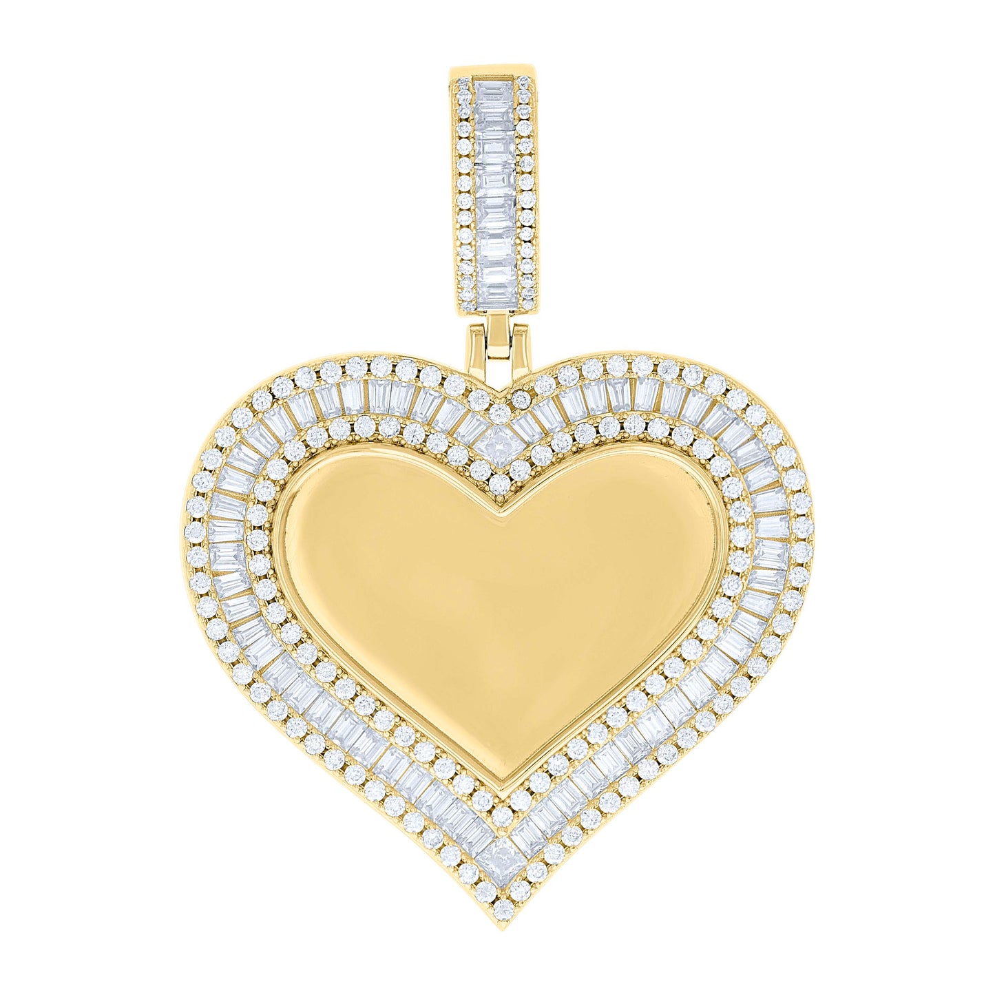 Sterling Silver Women Round Baguette Cubic-Zirconia Heart Photo Frame Charm Pendant