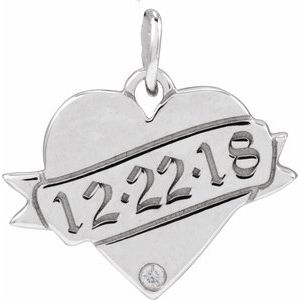 14K White Gold Round 1Mm G-H I1 .005 Ct Natural Diamond Engravable Heart Pendant