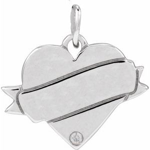 14K White Gold Round 1Mm G-H I1 .005 Ct Natural Diamond Engravable Heart Pendant