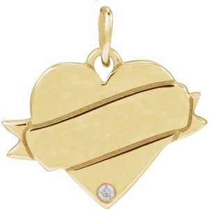 14K Yellow Gold Round 1Mm G-H I1 .005 Ct Natural Diamond Engravable Heart Pendant