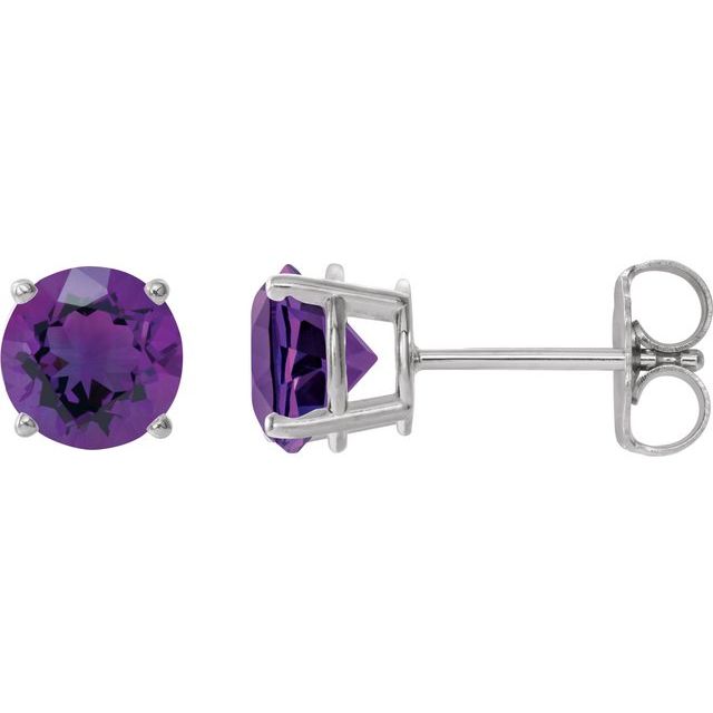 14K Yellow Or White Or Rose Gold Or Sterling Silver Or Platinum Round Friction 4-Prong Natural Gemstone Stud Earrings
