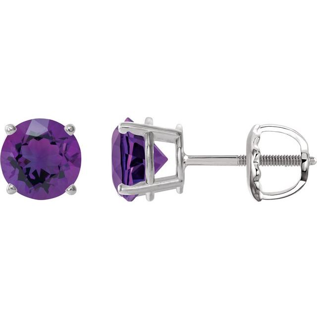 14K Yellow Or White Or Rose Gold Or Sterling Silver Or Platinum Round Friction 4-Prong Natural Gemstone Stud Earrings