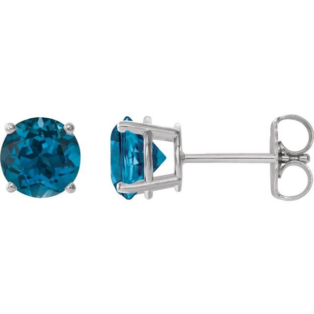 14K Yellow Or White Or Rose Gold Or Sterling Silver Or Platinum Round Friction 4-Prong Natural Gemstone Stud Earrings