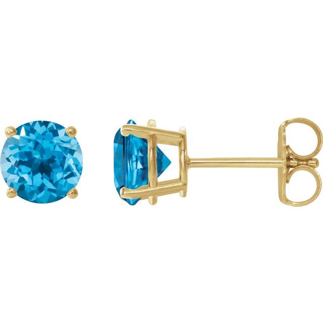 14K Yellow Or White Or Rose Gold Or Sterling Silver Or Platinum Round Friction 4-Prong Natural Gemstone Stud Earrings