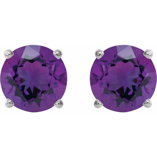 14K Yellow Or White Or Rose Gold Or Sterling Silver Or Platinum Round Friction 4-Prong Natural Gemstone Stud Earrings
