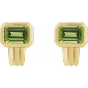 14K Yellow Gold Emerald 7 X 5 Mm Natural Peridot Bezel-Set Solitaire Earring