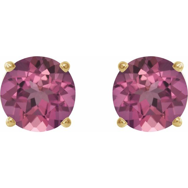 14K Yellow Or White Or Rose Gold Or Sterling Silver Or Platinum Round Friction 4-Prong Natural Gemstone Stud Earrings