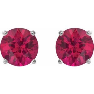 14K White Gold Round Shape 5 Mm Natural Ruby 4-Prong Stud Earrings