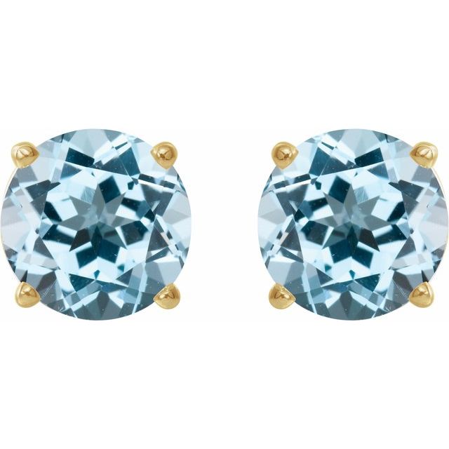 14K Yellow Or White Or Rose Gold Or Sterling Silver Or Platinum Round Friction 4-Prong Natural Gemstone Stud Earrings