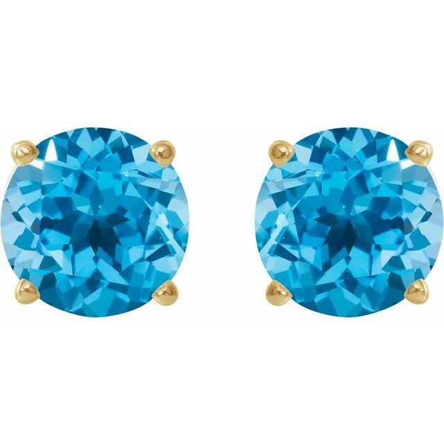 14K Yellow Or White Or Rose Gold Or Sterling Silver Or Platinum Round Friction 4-Prong Natural Gemstone Stud Earrings