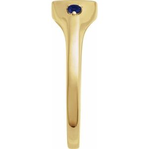 14K Yellow Gold Round 2 Mm Polished Lab-Grown Blue Sapphire Signet Ring Size 7