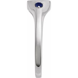 14K White Gold Round 2 Mm Polished Lab-Grown Blue Sapphire Signet Ring Size 7