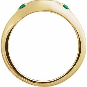 14K Yellow Gold Round 2 Mm Polished Natural Emerald Signet Ring Size 7