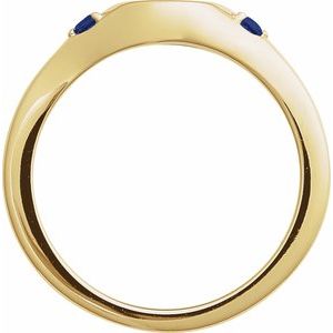 14K Yellow Gold Round 2 Mm Polished Lab-Grown Blue Sapphire Signet Ring Size 7