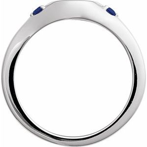 14K White Gold Round 2 Mm Polished Lab-Grown Blue Sapphire Signet Ring Size 7