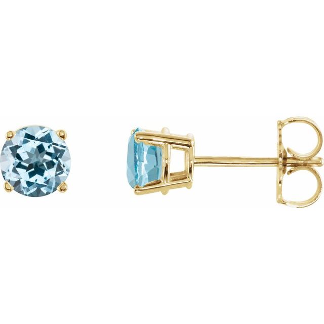 14K Yellow Or White Or Rose Gold Or Sterling Silver Or Platinum Round Friction 4-Prong Natural Gemstone Stud Earrings