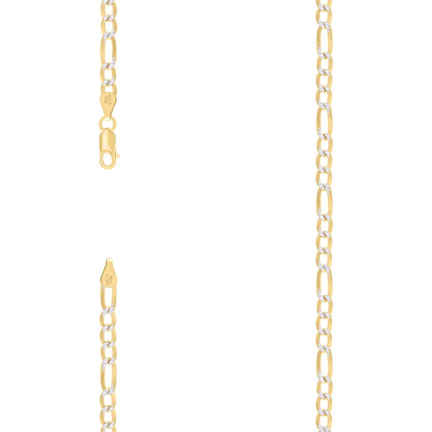Sterling Silver Two Tone Pave Super Flat Figaro Chain