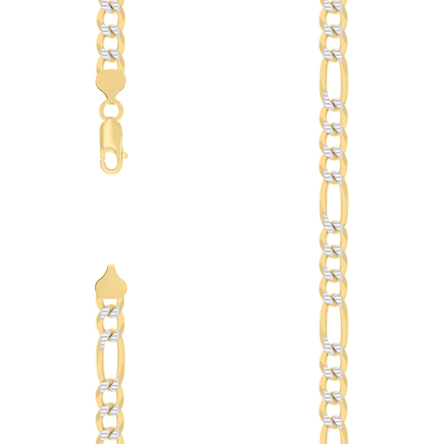 Sterling Silver Two Tone Pave Super Flat Figaro Chain