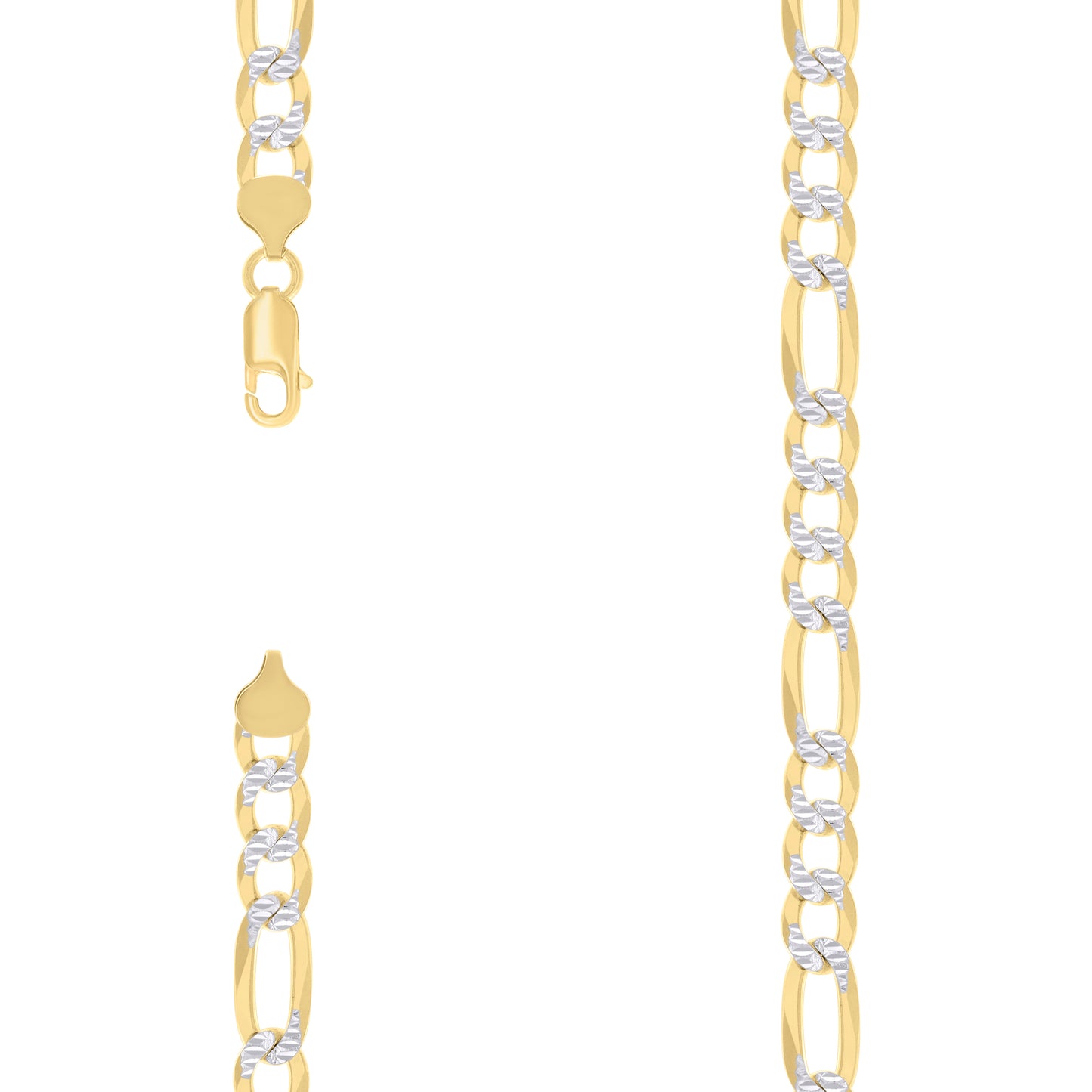 Sterling Silver Two Tone Pave Super Flat Figaro Chain