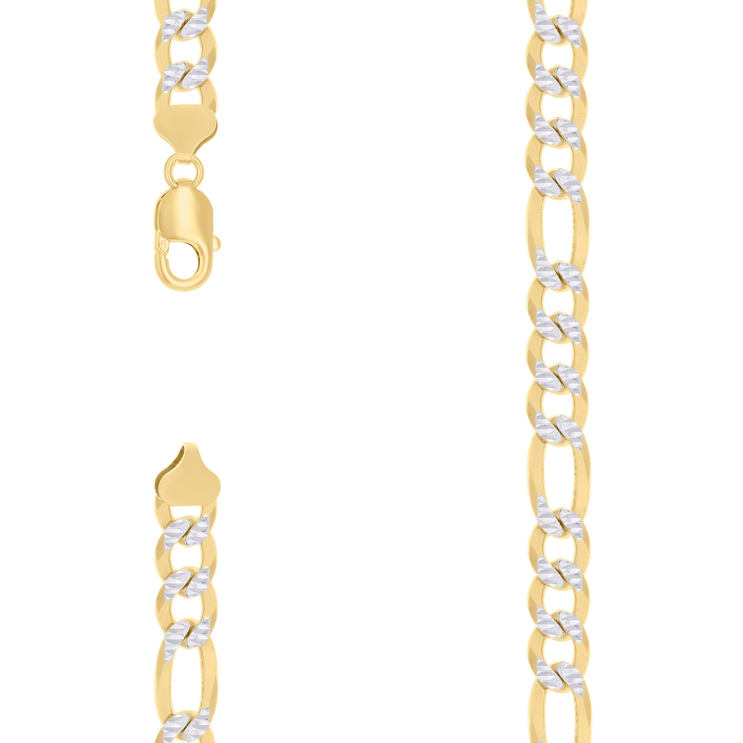 Sterling Silver Two Tone Pave Super Flat Figaro Chain