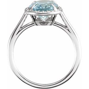 14K White Gold Natural Aquamarine Oval 10 X 8 Mm Natural Diamond Polished Natural Aquamarine And .06 Ctw Natural Diamond Ring Size 7