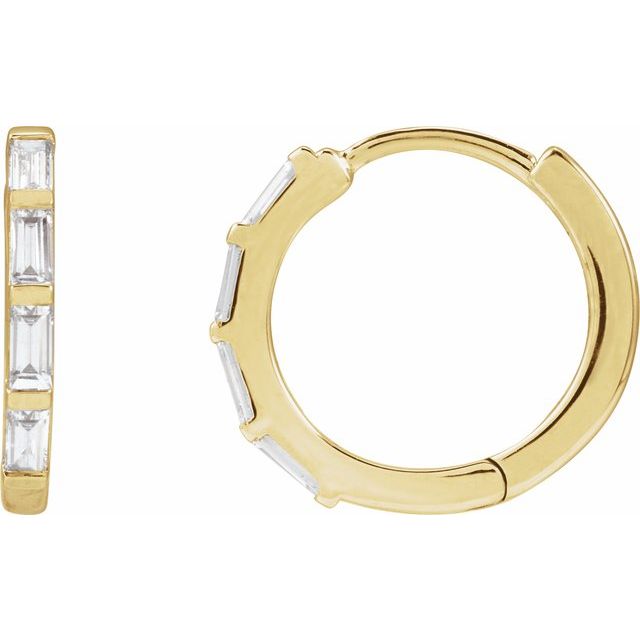 14K Yellow Or Rose Gold Straight Baguette 13.34 Mm 1.68 Mm 3 X 1.5Mm Vs, Gh Pair Hinged Polished 1/3 Ctw Lab-Grown Diamond Hoop Earrings