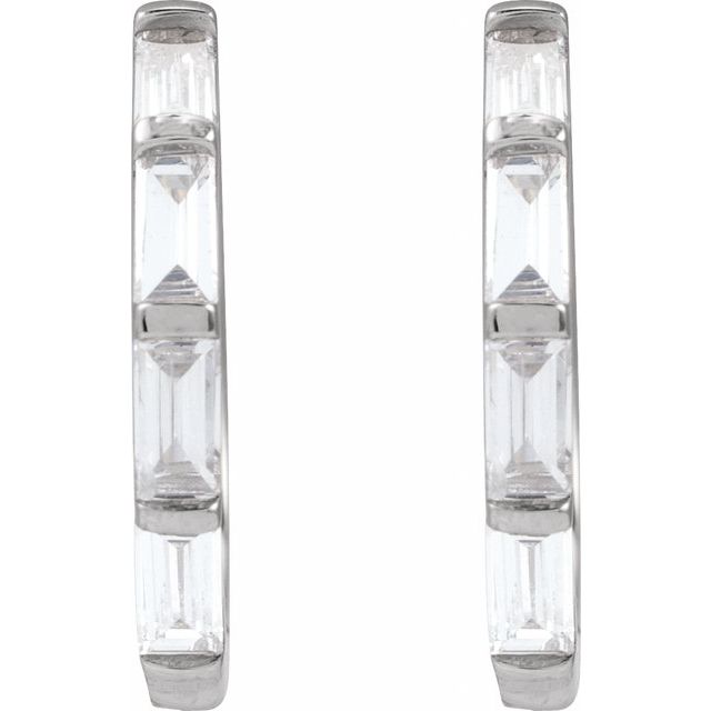 14K White Gold Straight Baguette 13.34 Mm 1.68 Mm 3 X 1.5Mm Vs, G-H Pair Hinged Polished 1/3 Ctw Lab-Grown Diamond Hoop Earrings