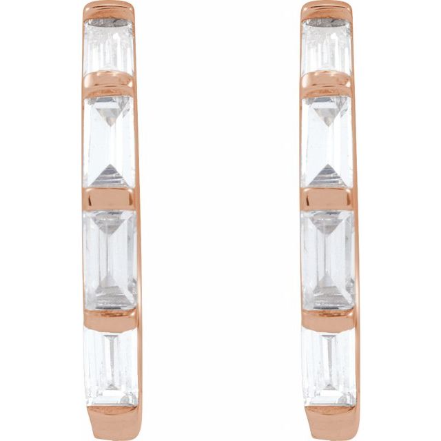14K Yellow Or Rose Gold Straight Baguette 13.34 Mm 1.68 Mm 3 X 1.5Mm Vs, Gh Pair Hinged Polished 1/3 Ctw Lab-Grown Diamond Hoop Earrings
