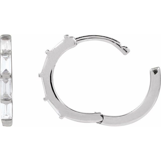 14K White Gold Straight Baguette 13.34 Mm 1.68 Mm 3 X 1.5Mm Vs, G-H Pair Hinged Polished 1/3 Ctw Lab-Grown Diamond Hoop Earrings