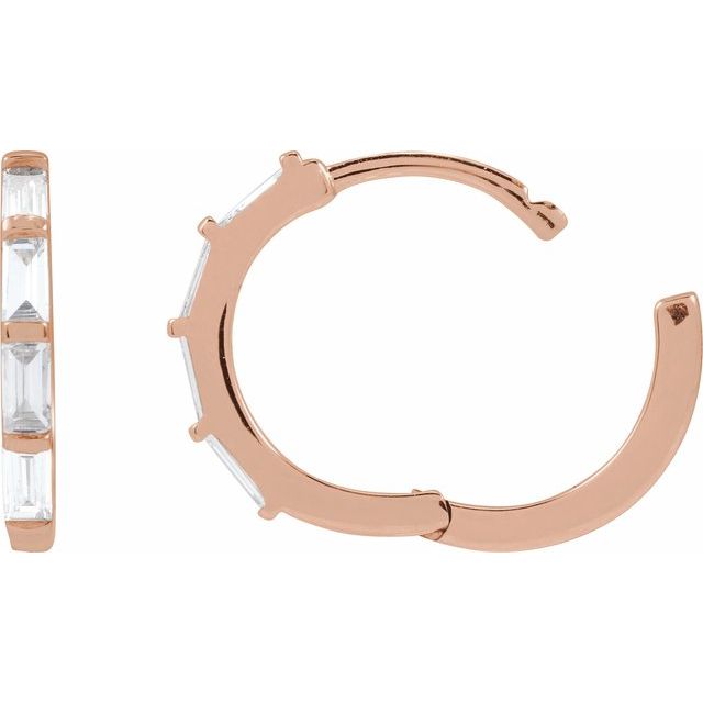14K Yellow Or Rose Gold Straight Baguette 13.34 Mm 1.68 Mm 3 X 1.5Mm Vs, Gh Pair Hinged Polished 1/3 Ctw Lab-Grown Diamond Hoop Earrings