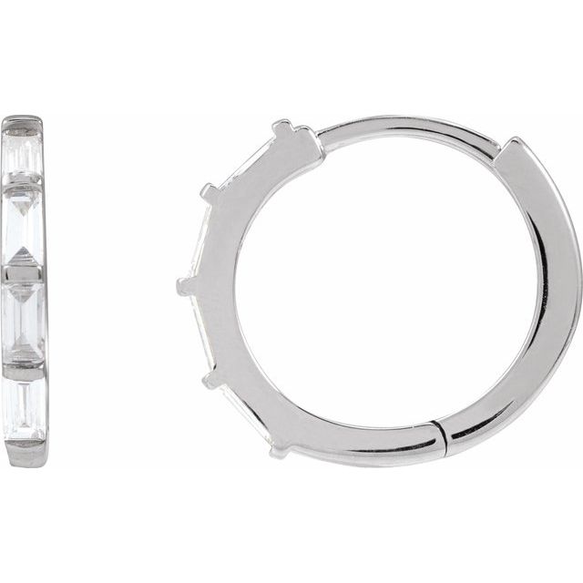 14K White Gold Straight Baguette 13.34 Mm 1.68 Mm 3 X 1.5Mm Vs, G-H Pair Hinged Polished 1/3 Ctw Lab-Grown Diamond Hoop Earrings