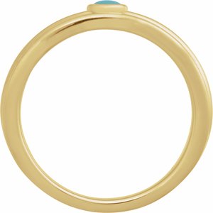 14K Yellow Gold Round 3 Mm Polished Natural Turquoise Cabachon Solitaire Ring Size 7