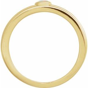 14K Yellow Gold Round 3 Mm Polished Natural White Opal Cabachon Solitaire Ring Size 7