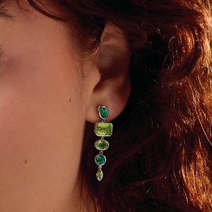 14K Yellow Gold Emerald 8 X 6 Mm Natural Multi-Gemstone Dangle Earrings