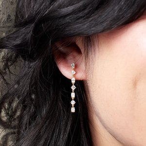 14K Yellow Gold Oval 3.2 X 2.3 Mm 1 1/5 Ctw Lab-Grown Diamond 7-Stone Dangle Earrings