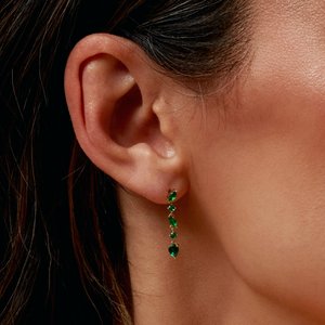 14K Yellow Gold Pear 4 X 3 Mm Lab-Grown Emerald Drop Earrings