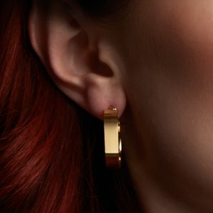 14K Yellow Gold Pair Hollow Flat Tube Hoop Earrings, Length: 23 Mm, Thickness: 6 Mm